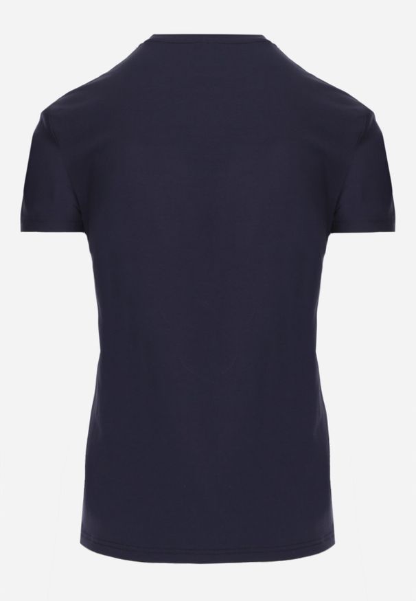 Born2be - Granatowa Koszulka T-shirt z Bawełny z Dekoltem w Serek Rionisse. Okazja: do pracy, do domu. Typ kołnierza: dekolt w serek. Kolor: niebieski. Materiał: bawełna. Styl: elegancki, klasyczny