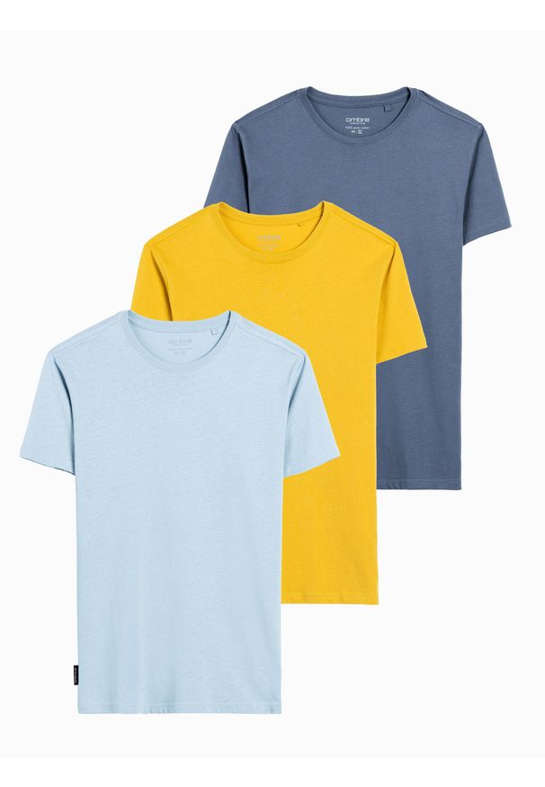 Ombre Clothing - Zestaw koszulek bawełnianych BASIC 3-pak - mix V18 - Rozmiar: L. Kolor: niebieski. Materiał: bawełna. Wzór: jednolity. Sezon: lato. Styl: klasyczny