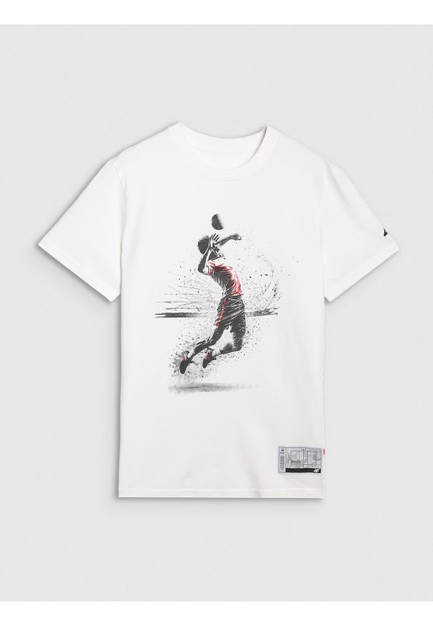 4f - 4F T-shirt regular z nadrukiem męski - biały XXL. Okazja: na co dzień. Kolor: biały. Materiał: bawełna, jersey, materiał. Długość rękawa: krótki rękaw. Długość: krótkie. Wzór: nadruk. Styl: sportowy, klasyczny, casual