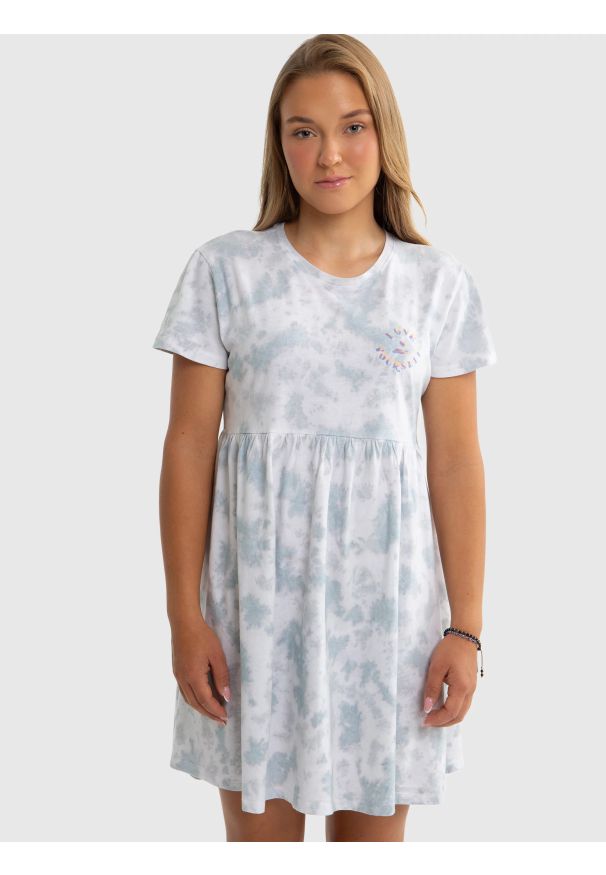 Big-Star - Sukienka dziewczęca z bawełny ekologicznej tie-dye Fionalka 400. Kolor: niebieski. Materiał: bawełna. Wzór: kolorowy, nadruk