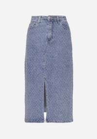 Born2be - Granatowa Spódnica Jeansowa Midi Ołówkowa z Rozcięciem Ezorica. Kolor: niebieski. Materiał: jeans