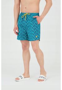 Guess - GUESS Męskie szorty kąpielowe niebiesko-granatowe, Rozmiar L. Kolor: wielokolorowy. Materiał: poliester #7