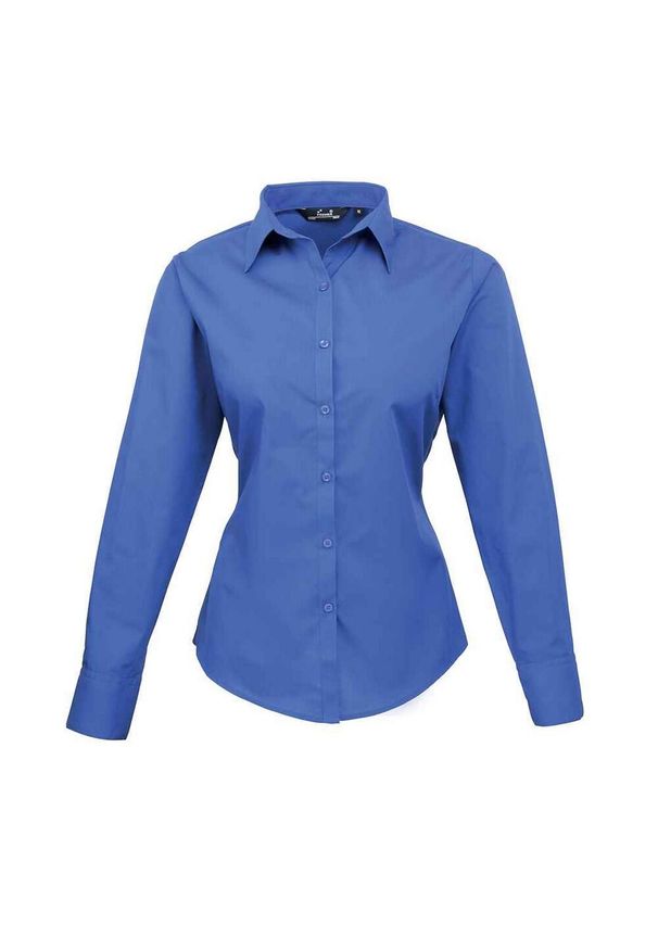 PREMIER - Bluzka Damska Z Długim Rękawem Z Popeliny. Okazja: na co dzień. Kolor: niebieski. Długość rękawa: długi rękaw. Długość: długie. Styl: casual