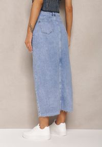 Renee - Niebieska Spódnica Jeansowa High Waist Midi z Bawełny z Rozcięciem Viris. Stan: podwyższony. Kolor: niebieski. Materiał: jeans, bawełna #5