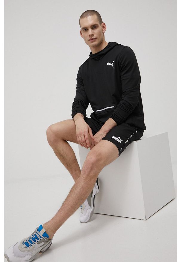 Puma bluza 58583101 męska kolor czarny z kapturem gładka. Typ kołnierza: kaptur. Kolor: czarny. Materiał: dzianina, materiał. Wzór: gładki