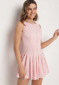 Born2be - Różowa Sukienka z Plisowanym Dołem Tunelia. Okazja: na co dzień. Kolor: różowy. Styl: klasyczny, elegancki, casual #3