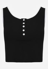Renee - Czarny Prążkowany Top z Bawełny Ozdobiony Guzikami przy Dekolcie Beralissa. Okazja: na co dzień. Kolor: czarny. Materiał: prążkowany, bawełna. Wzór: aplikacja. Styl: casual #4