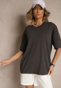 Renee - Ciemnoszara Koszulka T-shirt Basic Palenitia. Okazja: na co dzień. Kolor: szary. Styl: klasyczny, casual #4