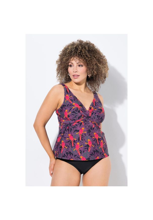 ULLA POPKEN - Damskie Tankini papugi miękkie miseczki ozdobna kokarda z recyklingu. Kolekcja: plus size. Kolor: czarny. Materiał: elastan, poliamid, materiał