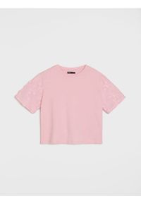 Sinsay - Bawełniana bluzka z haftem - różowy. Kolor: różowy. Materiał: bawełna. Wzór: haft
