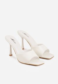 Born2be - Białe Klapki na Szpilce z Kwadratowym Noskiem Mellota. Okazja: na co dzień, na ślub cywilny, na wesele. Kolor: biały. Obcas: na szpilce. Styl: casual, elegancki #9