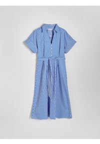 Reserved - Koszulowa sukienka midi - wielobarwny. Materiał: bawełna, tkanina. Typ sukienki: koszulowe. Długość: midi