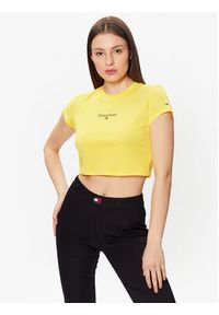 Tommy Jeans T-Shirt Essential Logo DW0DW15444 Żółty Cropped Fit. Kolor: żółty. Materiał: bawełna
