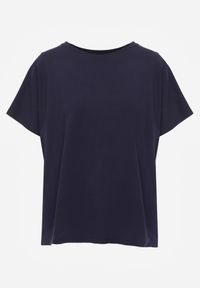 Renee - Granatowy T-shirt Basic Oversize z Bawełny Elusis. Okazja: na co dzień. Kolor: niebieski. Materiał: bawełna. Styl: elegancki, casual #6