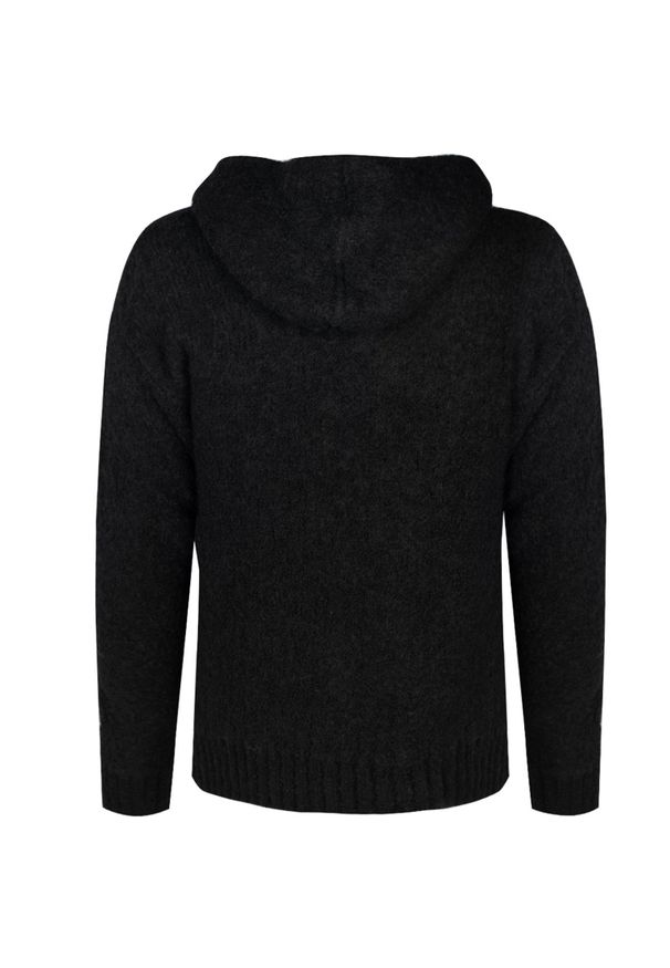 Takeshy Kurosawa Sweter | 83084 | Hoody Boucle | Mężczyzna | Czarny. Okazja: na co dzień. Typ kołnierza: kaptur. Kolor: czarny. Materiał: wełna, akryl. Wzór: aplikacja. Styl: casual