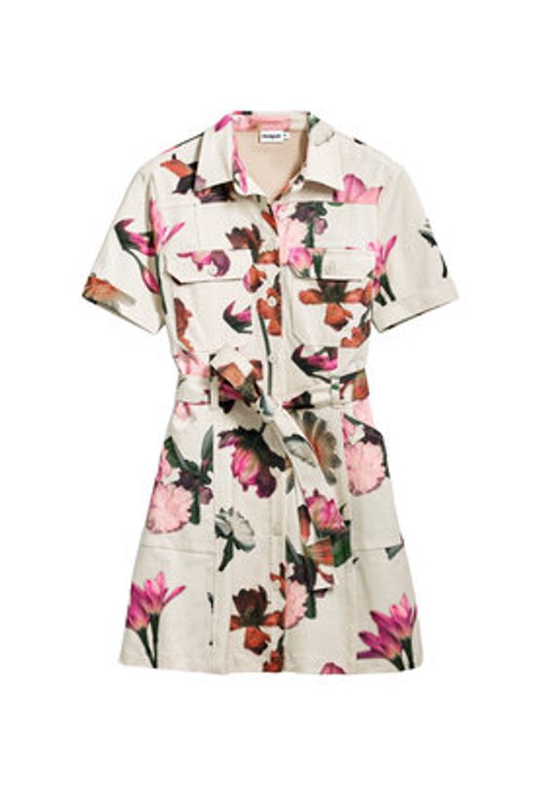 Desigual Sukienka koszulowa Monicawhite 25SWVW13 Écru Regular Fit. Materiał: bawełna. Typ sukienki: koszulowe
