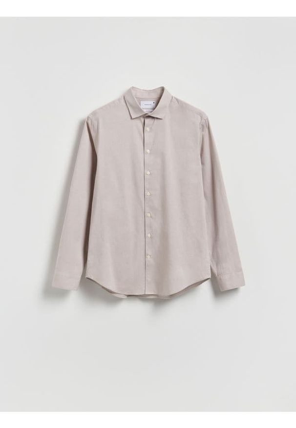 Reserved - Koszula slim z bawełny egipskiej - beżowy. Kolor: beżowy. Materiał: bawełna