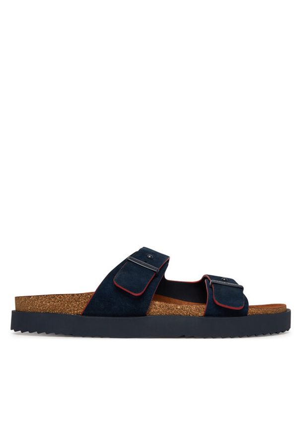 TOMMY HILFIGER - Tommy Hilfiger Klapki Cork Adjustable Suede Sandal FM0FM05869 Granatowy. Kolor: niebieski. Materiał: zamsz, skóra