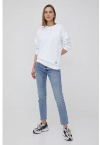 Armani Exchange bluza bawełniana damska kolor biały gładka. Kolor: biały. Materiał: bawełna. Wzór: gładki