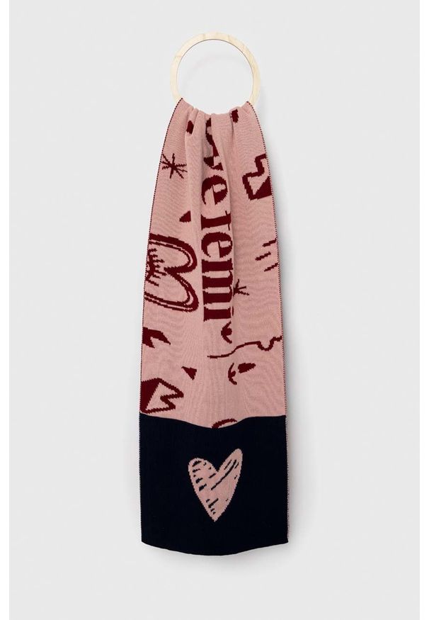 Femi Stories szalik z domieszką wełny kolor różowy wzorzysty. Kolor: różowy. Materiał: wełna