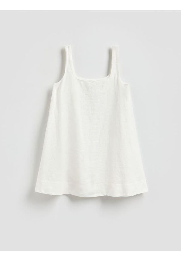 Reserved - Lniana sukienka mini - biały. Kolor: biały. Materiał: len. Długość: mini