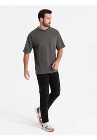 Ombre Clothing - Męski t-shirt bawełniany LOOSE FIT z okrągłym dekoltem – szarozielony V3. Okazja: na co dzień. Kolor: zielony. Materiał: bawełna. Styl: casual #4