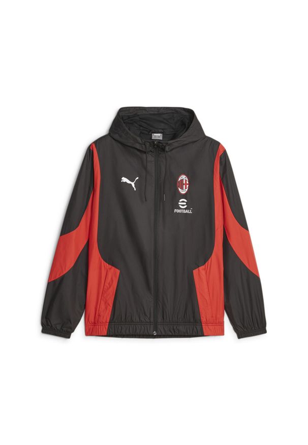 Puma - Męska tkana przedmeczowa kurtka piłkarska A.C Milan PUMA Black For All Time Red. Kolor: czerwony, wielokolorowy, czarny. Sport: piłka nożna