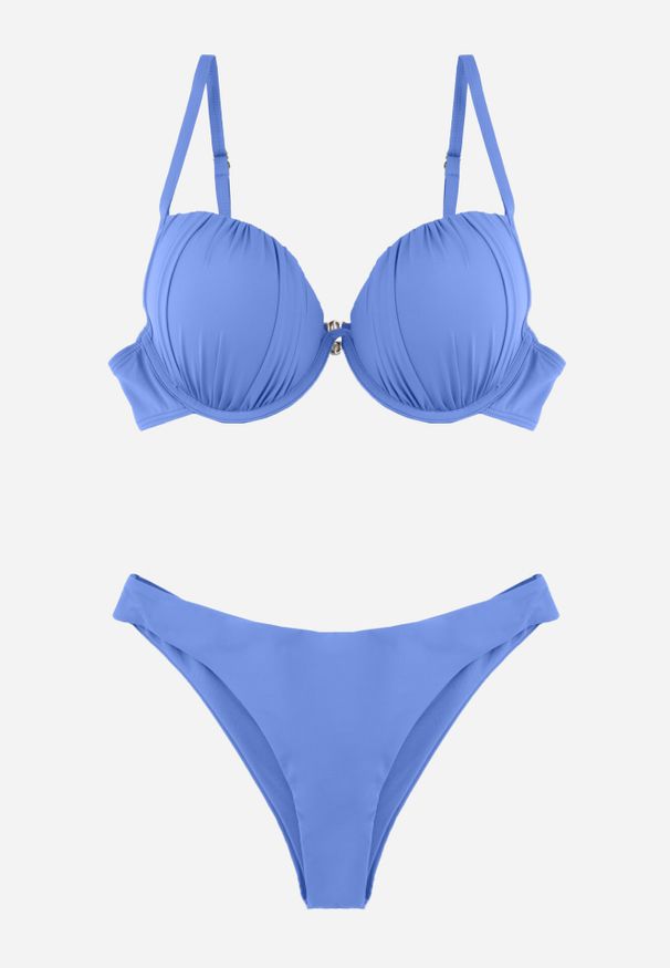 Born2be - Niebieskie Bikini Marszczony Biustonosz i Klasyczne Majtki Figi Mhyrera. Kolekcja: plus size. Kolor: niebieski
