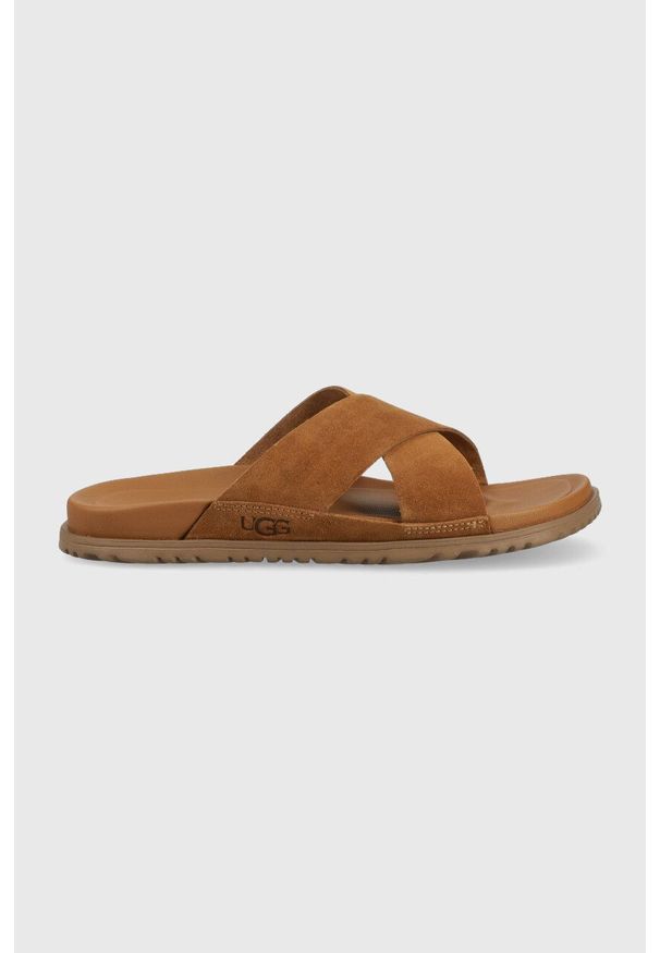 Ugg - UGG klapki zamszowe Wainscott Slide męskie kolor brązowy 1124902. Kolor: brązowy. Materiał: zamsz. Wzór: gładki