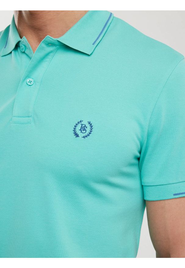 Big-Star - Koszulka męska polo turkusowa Polian 302. Okazja: na co dzień. Typ kołnierza: polo. Kolor: turkusowy. Materiał: dzianina, bawełna. Wzór: haft. Sezon: lato. Styl: klasyczny, casual