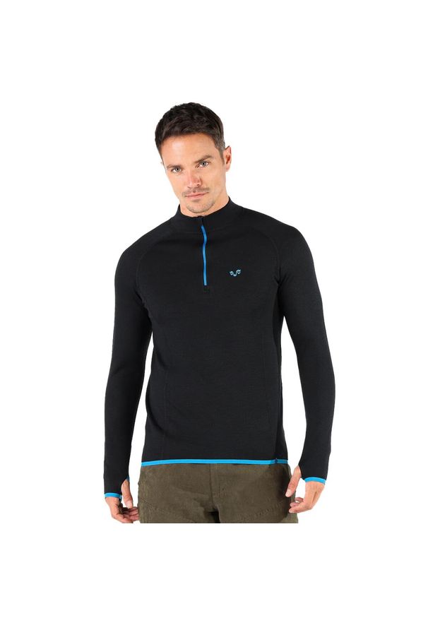 Koszulka turystyczna męska z długim rękawem 100% Merino WOOLONA Halldor. Kolor: czarny. Długość rękawa: długi rękaw. Długość: długie. Sport: turystyka piesza