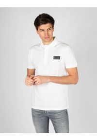 Les Hommes Koszulka Polo "Pique" | LKT500 731U | Slim Fit Pique Polo With Metal Logo | Mężczyzna | Biały. Typ kołnierza: polo. Kolor: biały. Materiał: bawełna