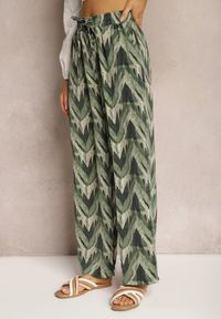 Renee - Zielone Szerokie Spodnie z Gumką i Wiązaniem w Talii Vayolet. Okazja: na co dzień. Kolor: zielony. Materiał: tkanina. Styl: casual