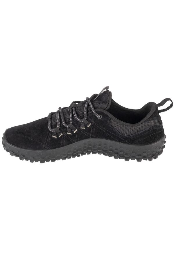 Buty do chodzenia męskie Merrell Wrapt. Zapięcie: sznurówki. Kolor: czarny. Materiał: guma, skóra, tkanina, materiał, syntetyk. Szerokość cholewki: normalna. Sport: turystyka piesza
