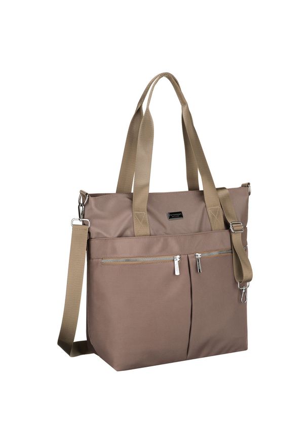 Jednokomorowa, beżowa shopperka damska zamykana suwakiem Peterson PTN CTY-19. Kolor: beżowy