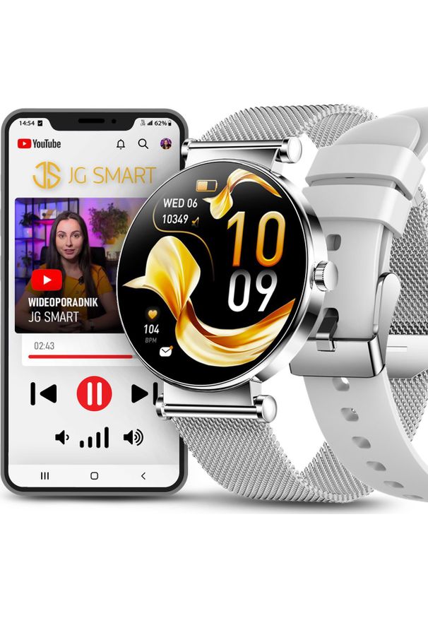 JG Smart - SMARTWATCH ZEGAREK DLA KOBIETY ROZMOWY MENU PL ZDROWIE ZESTAW DWÓCH PASKÓW. Rodzaj zegarka: smartwatch