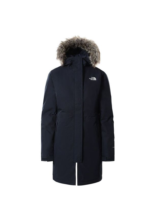Kurtka The North Face Zaneck 0A4M8YH2G1 - granatowa. Typ kołnierza: kaptur. Kolor: niebieski. Materiał: futro, syntetyk, poliester. Wzór: aplikacja. Sezon: zima. Styl: elegancki