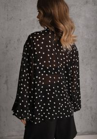 Renee - Czarna Półprzezroczysta Koszula w Kropki z Wiskozy i Bawełny z Wiązaniem Delmara. Kolor: czarny. Materiał: wiskoza, bawełna. Wzór: kropki. Styl: retro #4