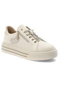 Beżowe Sneakersy Filippo Modne Obuwie Damskie. Okazja: na co dzień. Kolor: beżowy. Materiał: materiał. Szerokość cholewki: normalna