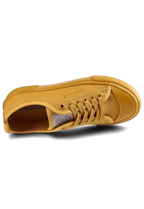 Musztardowe Trampki Cross Jeans Damskie Modne Buty. Okazja: na co dzień. Kolor: żółty. Materiał: guma, materiał. Styl: casual, klasyczny