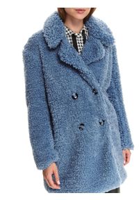 TOP SECRET - Dwurzędowy płaszcz z baranka. Kolor: niebieski. Materiał: dzianina. Długość rękawa: długi rękaw. Długość: długie. Sezon: zima. Styl: klasyczny, elegancki