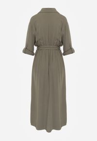 Renee - Zielona Koszulowa Sukienka Utility z Bawełny z Wiązanym Paskiem w Talii Retona. Okazja: na co dzień. Kolor: zielony. Materiał: bawełna. Sezon: lato. Typ sukienki: koszulowe. Styl: boho, glamour, casual #4