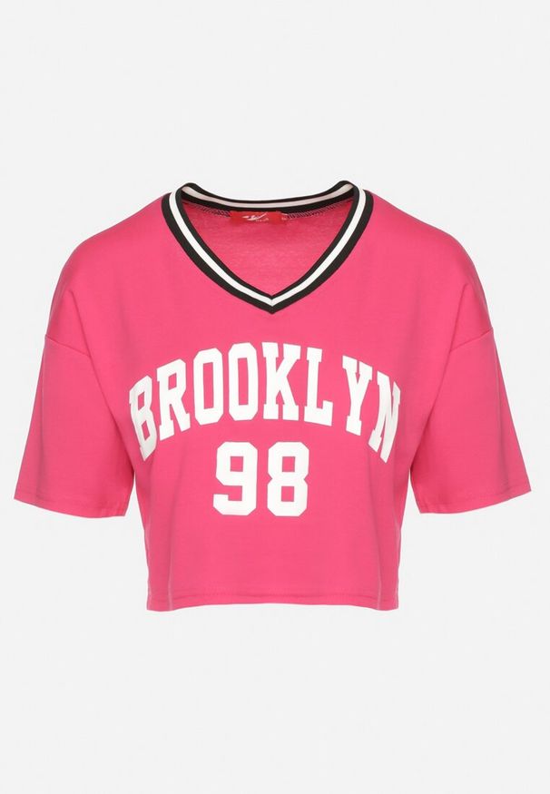 Born2be - Fuksjowy Bawełniany T-shirt z Napisem Nitanelia. Okazja: na co dzień. Kolor: różowy. Materiał: bawełna. Wzór: napisy. Styl: casual