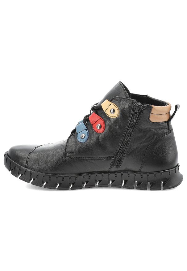 Czarne Botki Armodo Skórzane Buty Damskie. Kolor: czarny. Materiał: skóra