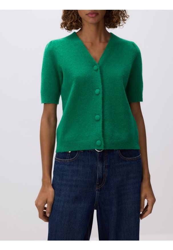 Reserved - Kardigan z wełną - zielony. Kolor: zielony. Materiał: wełna