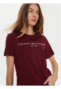 TOMMY HILFIGER - Tommy Hilfiger T-Shirt WW0WW40276 Bordowy Regular Fit. Kolor: czerwony. Materiał: bawełna #4