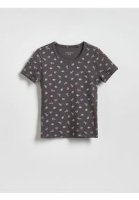 Reserved - Wzorzysty t-shirt - ciemnoszary. Kolor: szary. Materiał: bawełna