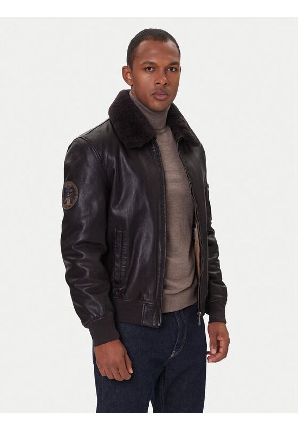 Milestone Kurtka skórzana Tom 531041 21070 Brązowy Regular Fit. Kolor: brązowy. Materiał: skóra