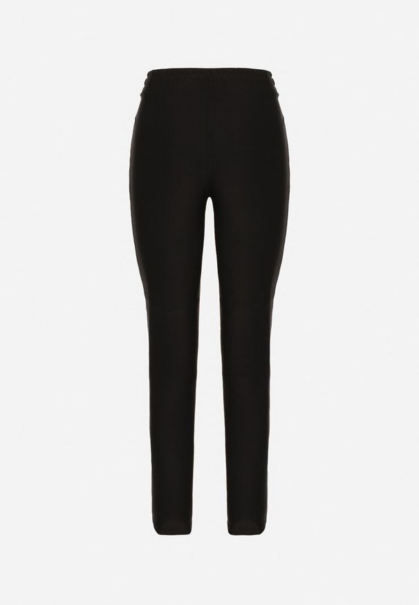 Born2be - Czarne Spodnie o Dopasowanym Kroju z Wysokim Stanem i Wiązaniem Virpio. Okazja: na co dzień. Stan: podwyższony. Kolor: czarny. Materiał: jedwab. Wzór: aplikacja. Styl: casual, klasyczny