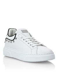 Philipp Plein - PHILIPP PLEIN - Białe skórzane sneakersy BIG BANG. Zapięcie: sznurówki. Kolor: biały. Materiał: skóra. Wzór: napisy, aplikacja #7